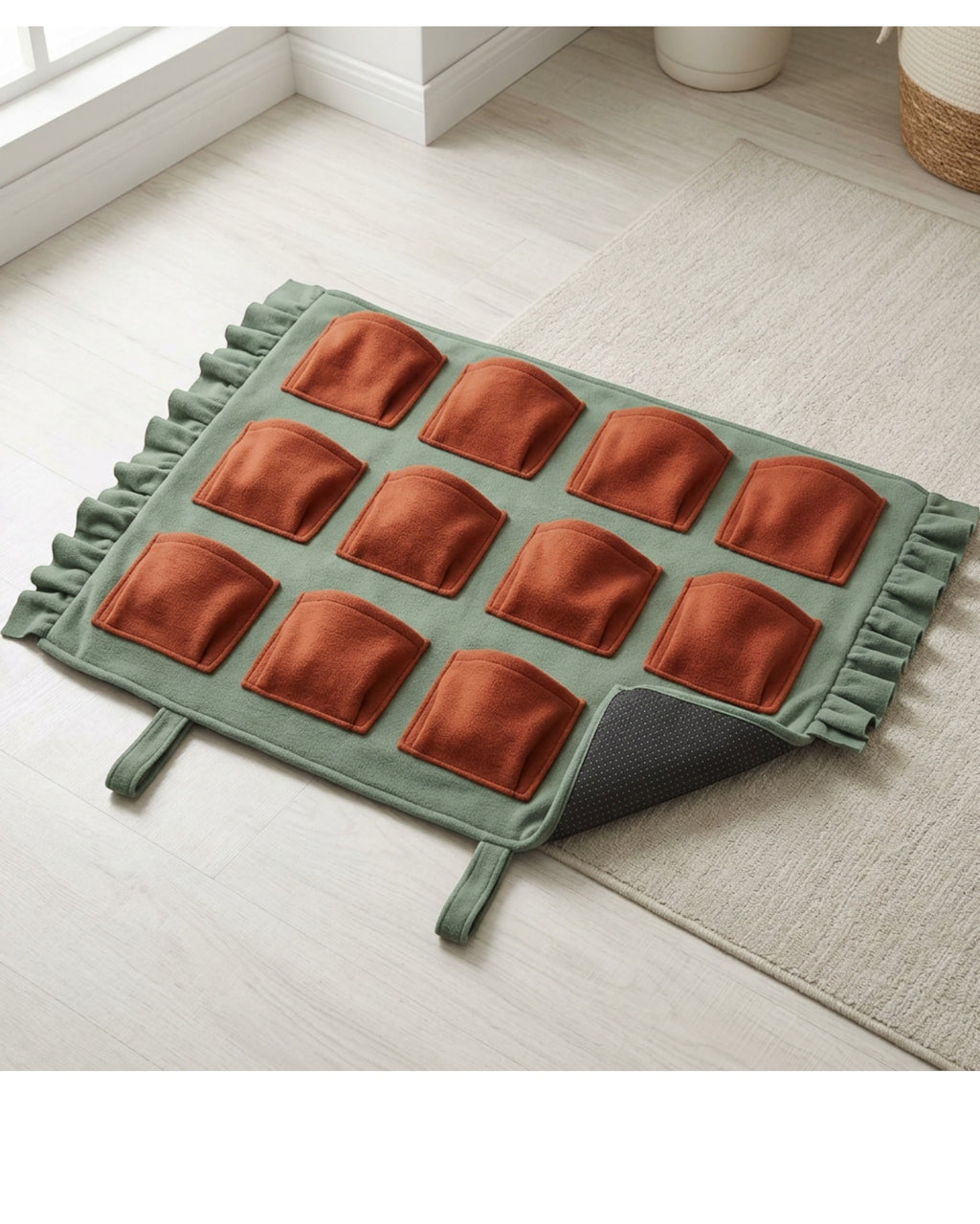 Jmyvp Fleece Treat-Pocket Activity Mat 70 x 50 cm Sage Rust - Lifestyle view
