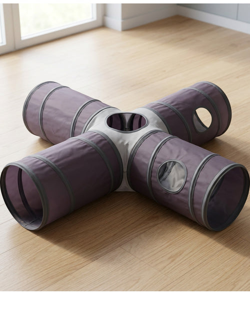 Jmyvp Three-Way Collapsible Cat Tunnel with Two Windows Plum Gray - Lifestyle view